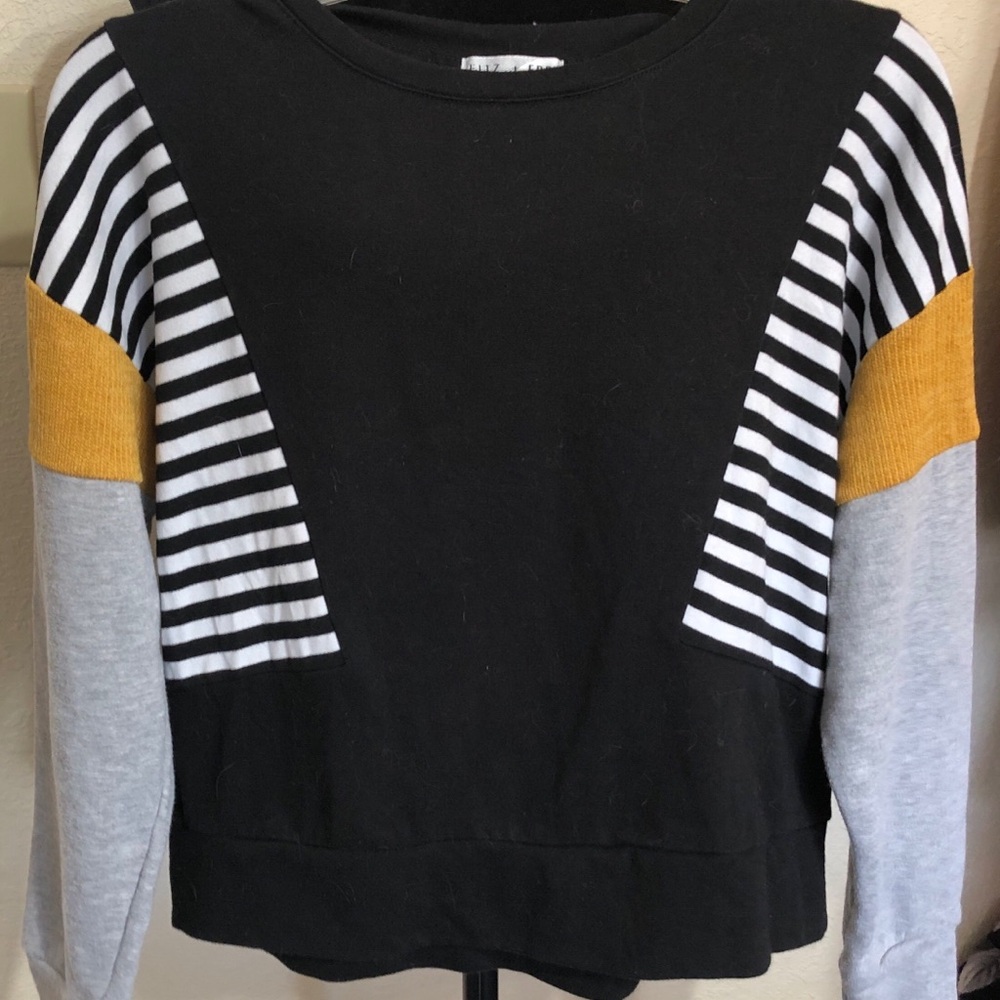 Women's Black Colorblock Sweatshirt with Striped Panels